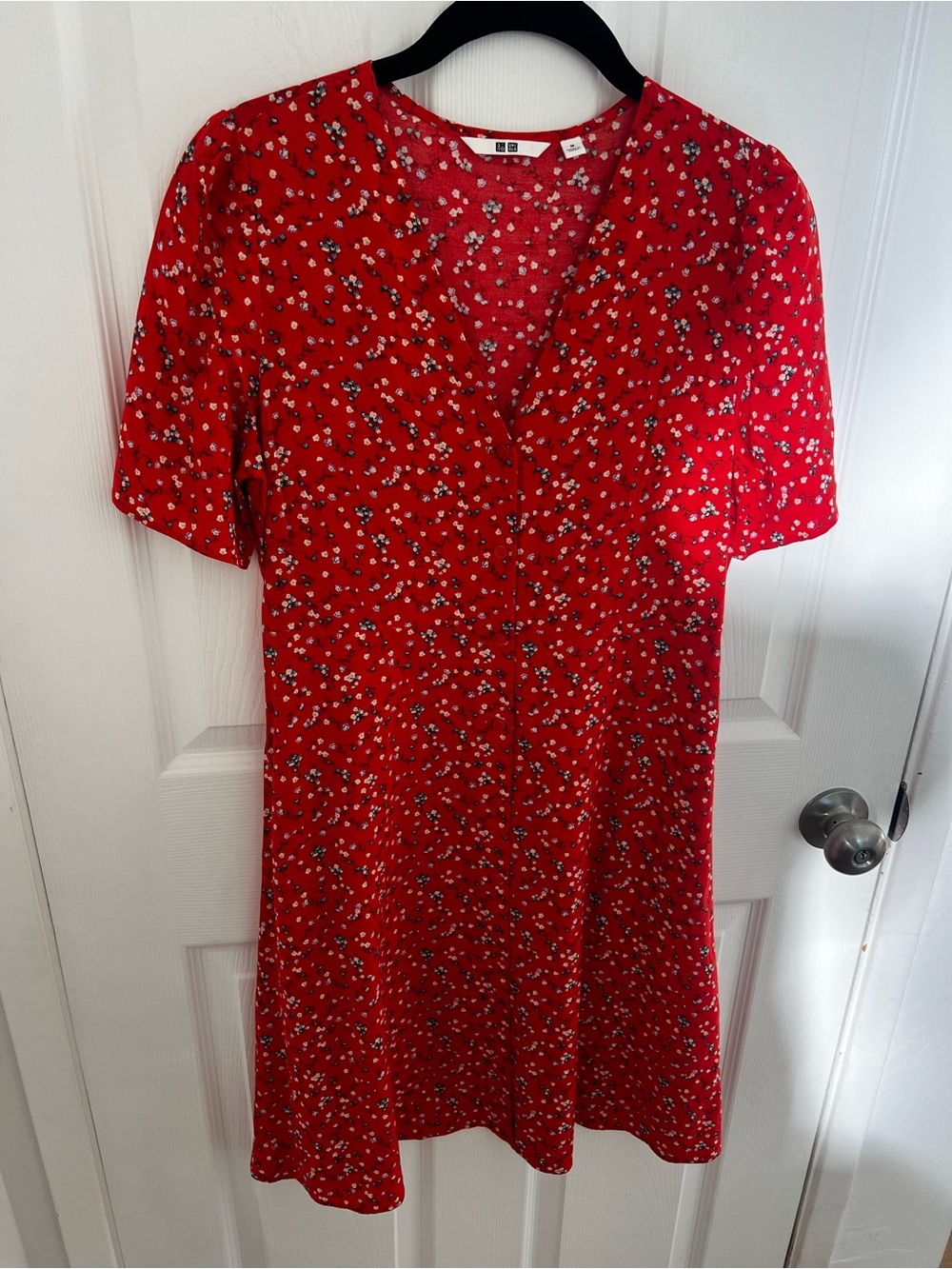 Uniqlo Red Mini Dress with White & Black Floral Print